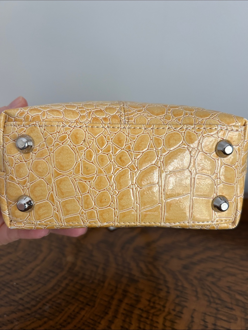 Beijo Yellow Croc-Embossed Top-Handle Bag - Picture 3 of 14